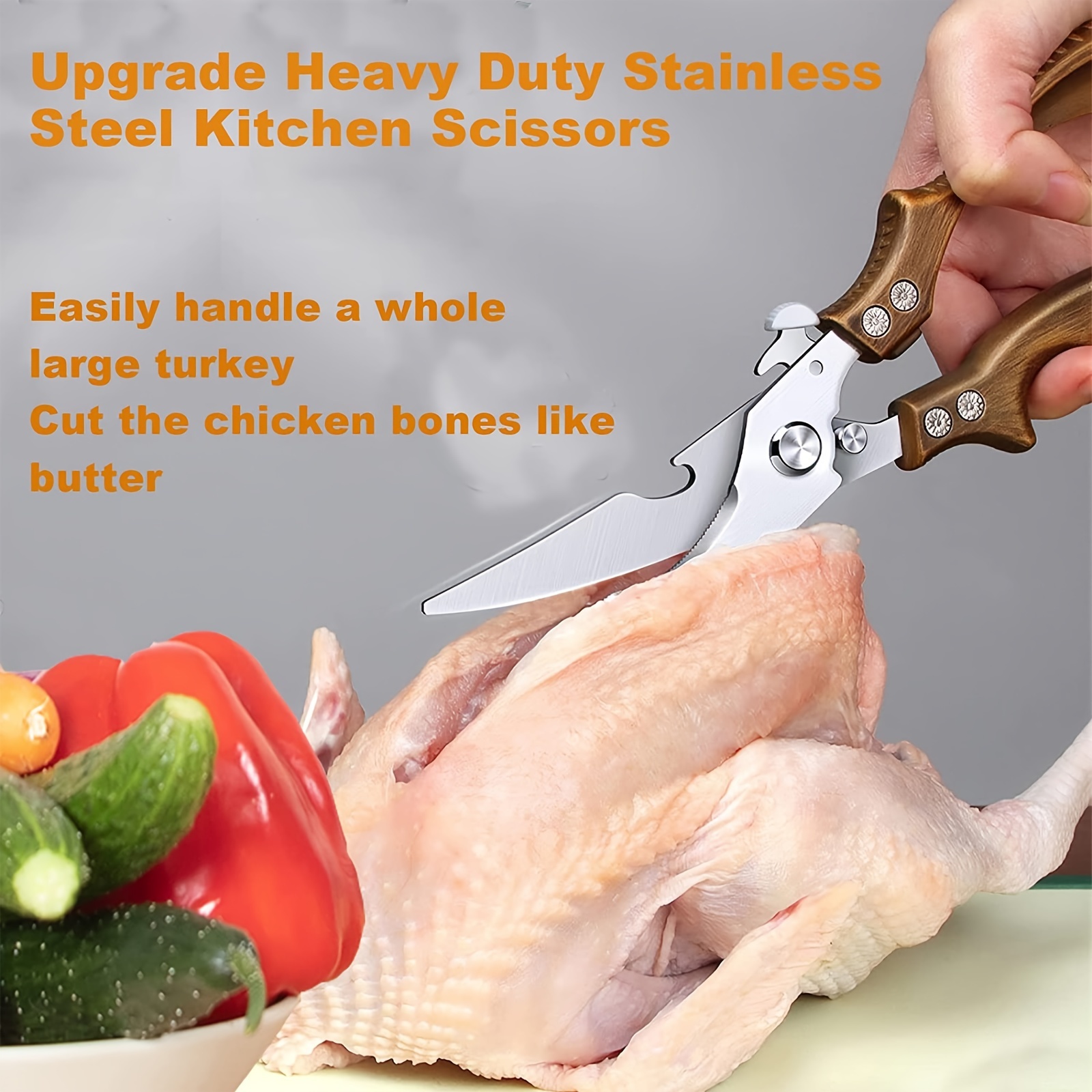 Poultry Shears, Heavy Duty Kitchen Shears With Serrated Edge, No Rust  Spring Loaded, Multipurpose Stainless Steel Kitchen Scissors For Chicken,  Bone