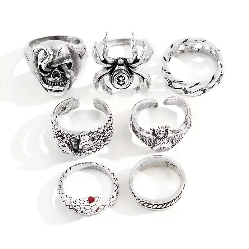 7pcs Vintage Distressed Men's Stacking Ring Set