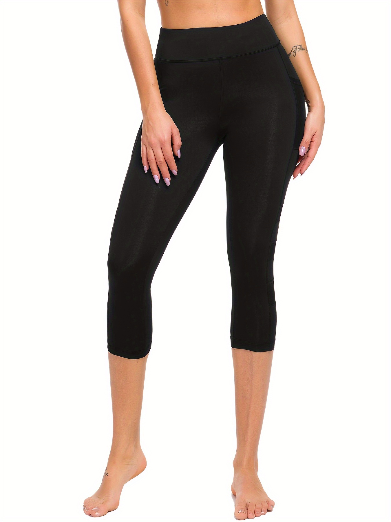 mesh contrast breathable sports yoga capri leggings high waist stretch workout running capri pants womens activewear