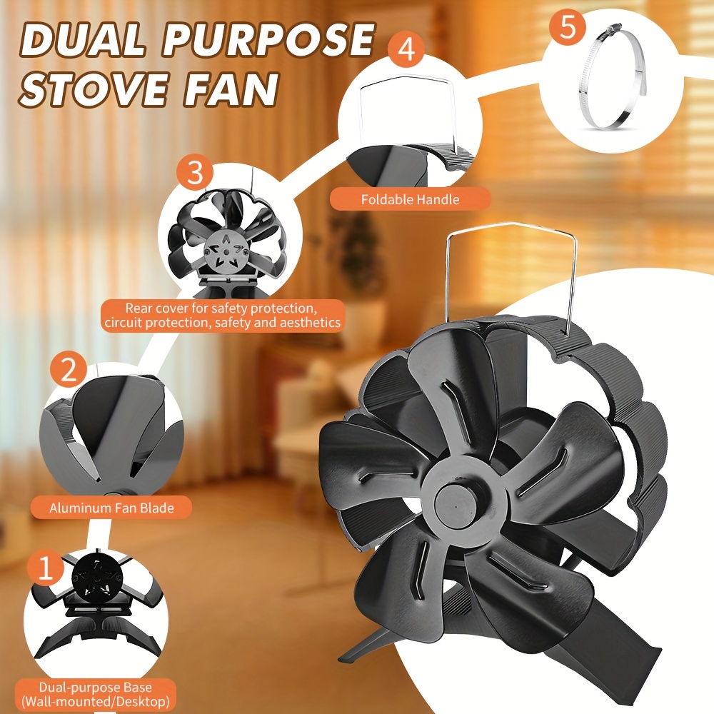 5 blade Fireplace Fan With Shield Wood Stove Fan With Cover - Temu