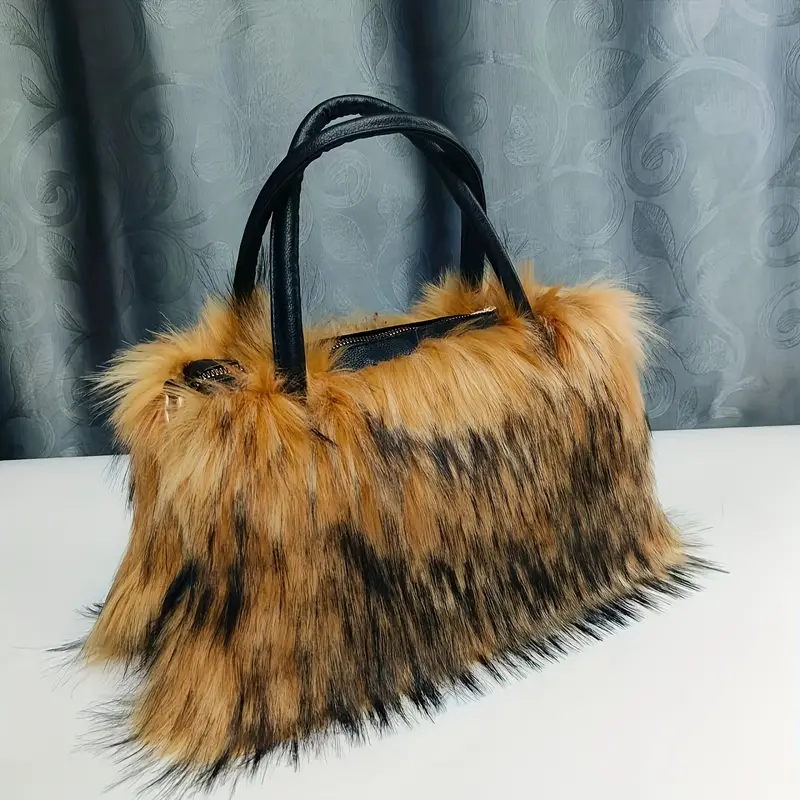 Temu Women's Plush Faux Fur Handbags