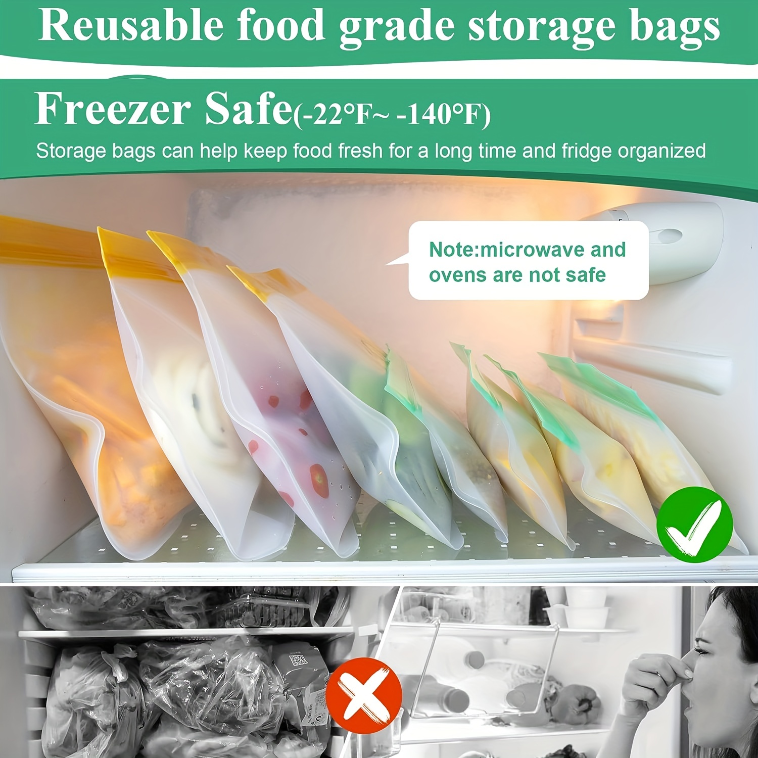  Reusable Ziplock Bags Silicone Dishwasher Safe, 12