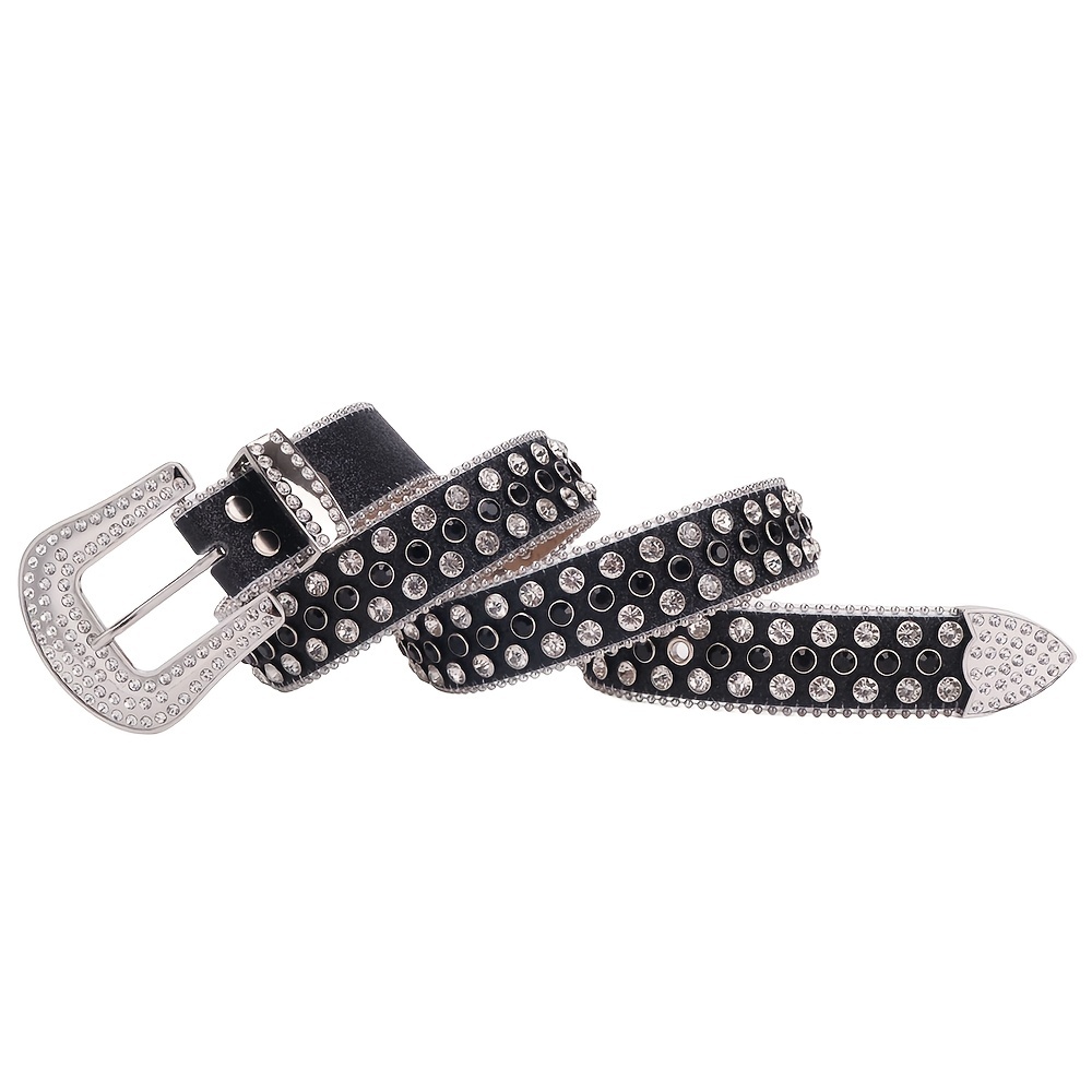 Ssumday Men Women's Rhinestone Bling 1.5 Leather Belts for Jeans Pants with Fashion Silver Buckle