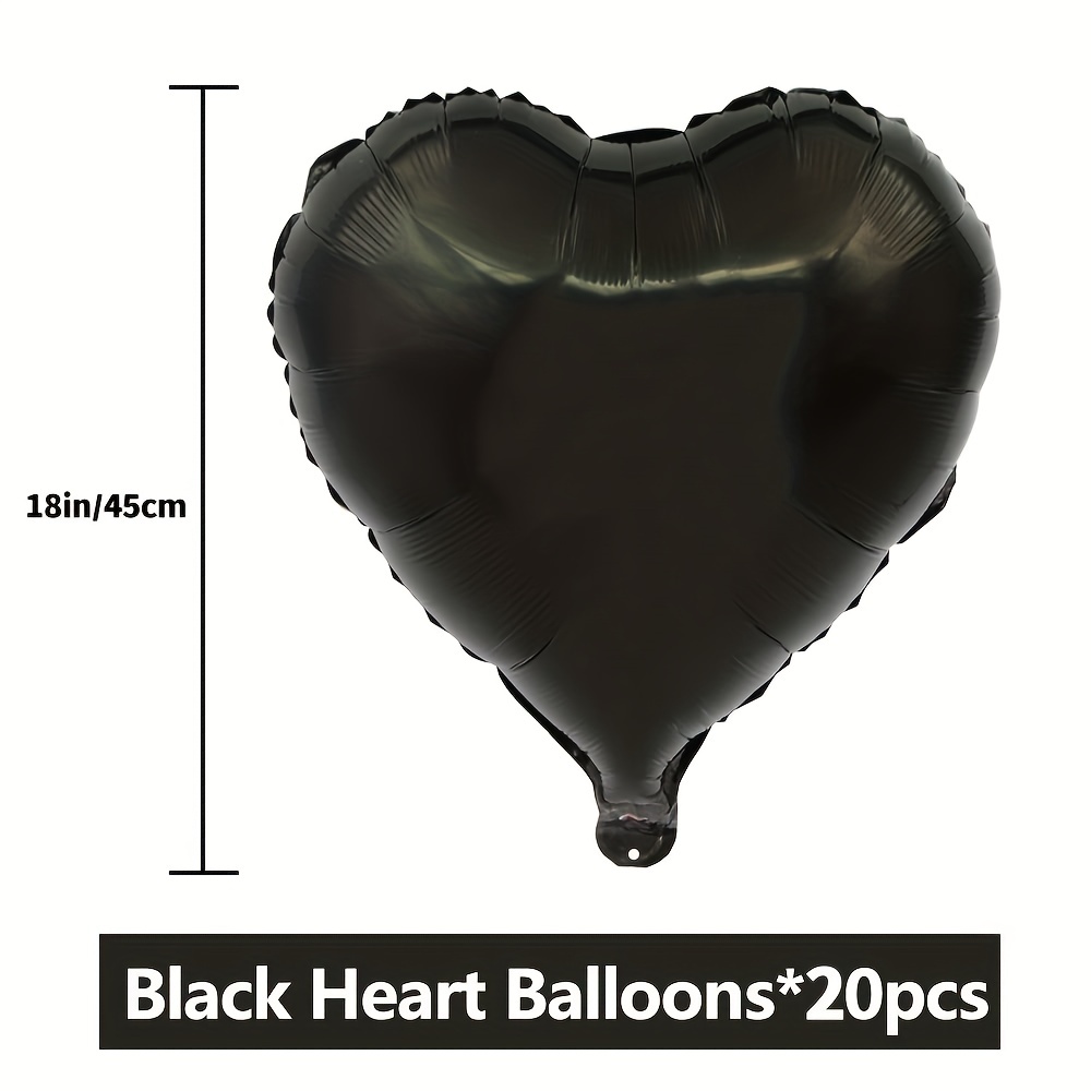 10pcs 18-inch Black Heart-shaped Aluminum Foil Balloons, Gothic Style  Bundle Of Foil Balloons For Party, Wedding, Birthday, Event Decor