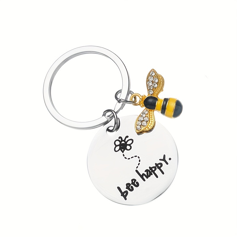 GENEMA Bee Happy Keychain Bee Jewelry Bee Gifts for Bee Lovers Beekeepers  and Teachers 