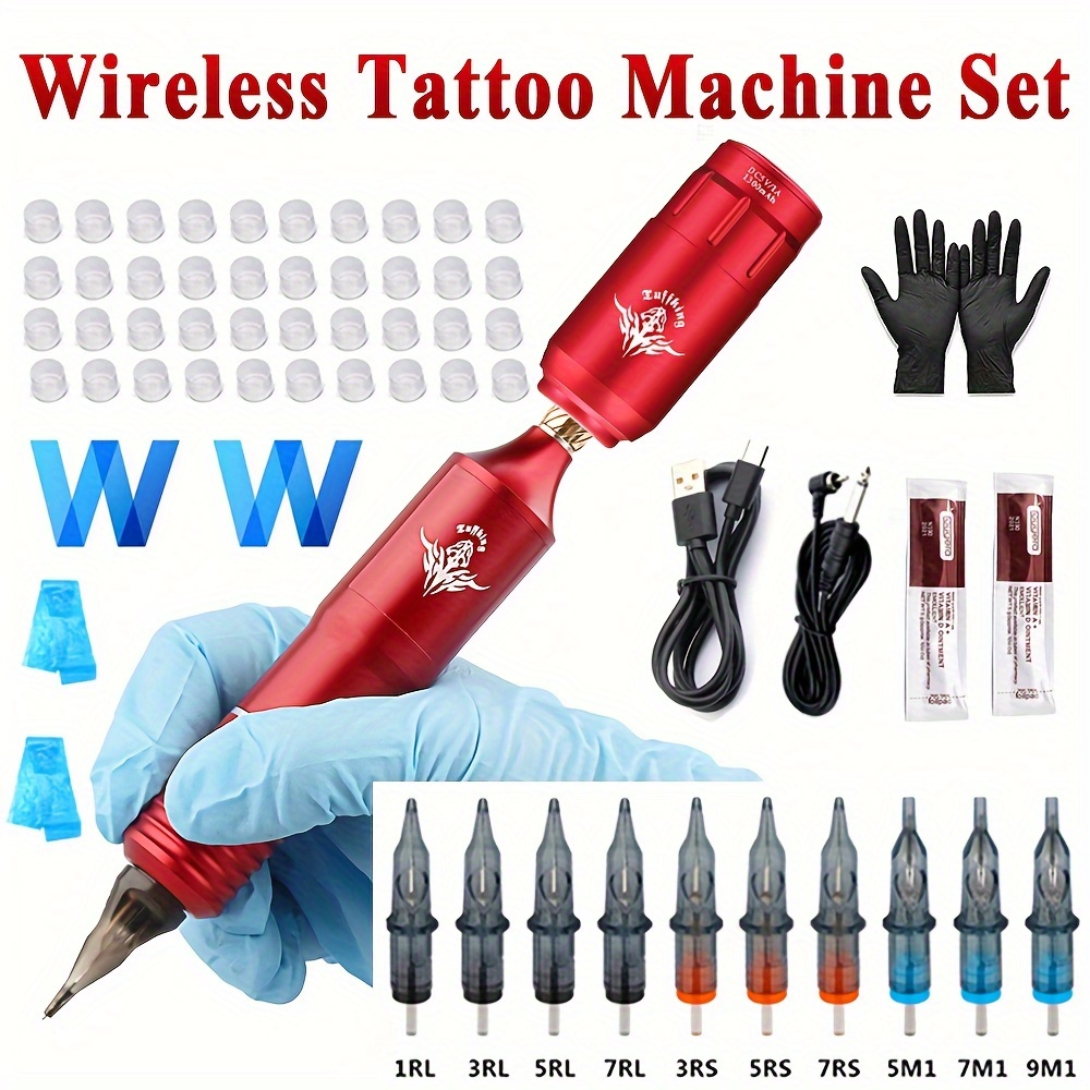 Kit de tatuaje inalámbrico profesional completo - Kit de máquina de tatuaje  para principiantes, incluyendo máquina de tatuaje rotativo, fuente de