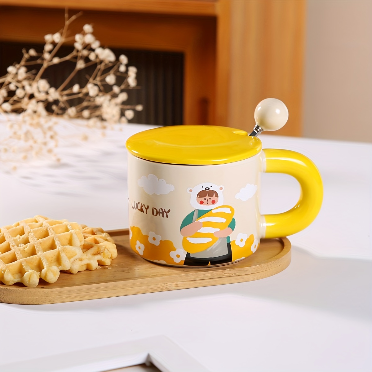 1pc Ceramic Mug With Lid & Bear Shaped Handle For Coffee