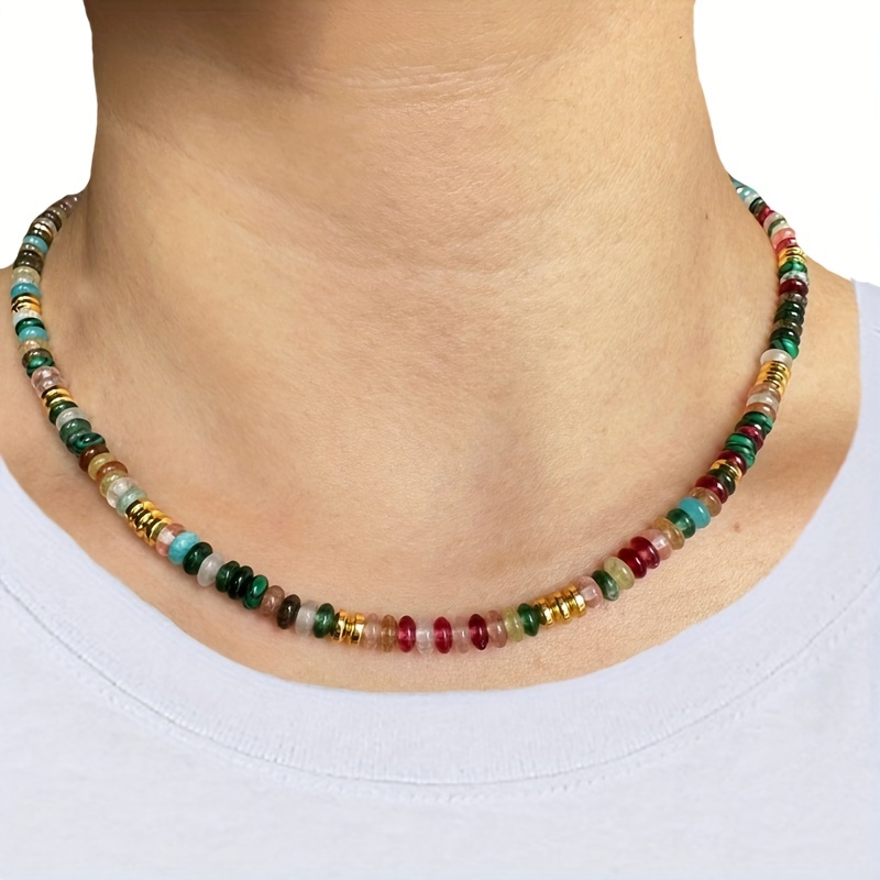 1pc light luxury color natural stone stone beaded necklace snake bone chain temperament versatile necklace bohemian high end y2k party vacation fashion avant garde gorgeous handsome rock mens holiday gift details 3