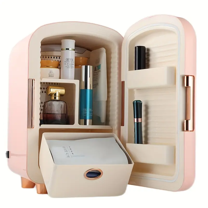 portable mirrored personal fridge 7 liter dc12v mini beauty refrigerator skin care makeup storage beauty serums and face masks small for desktop or travel cold cosmetic application pink details 6