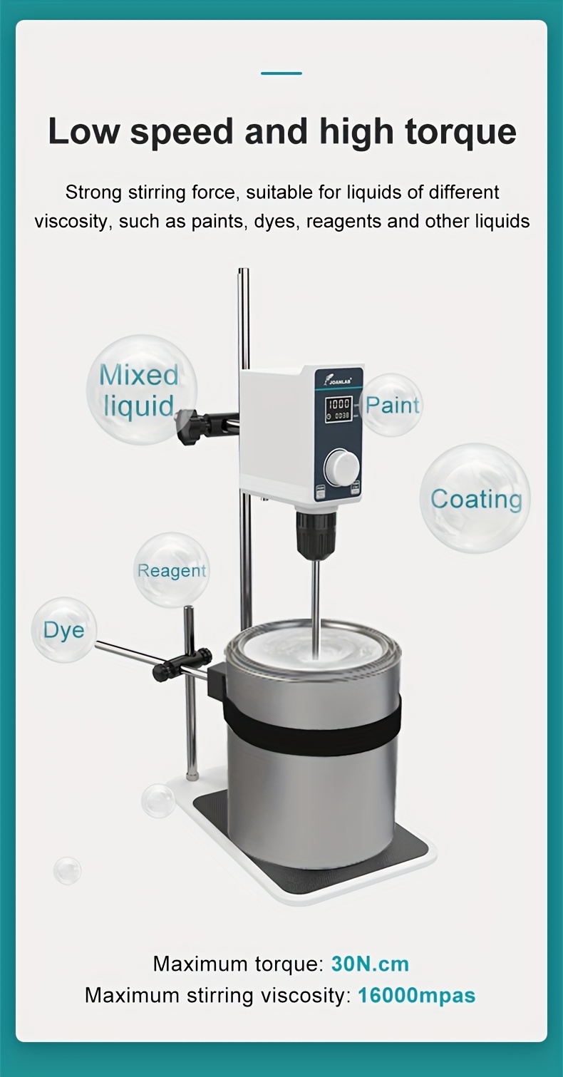 JOANLAB Electric Overhead Stirrer Mixer Laboratory Industrial Liquid Mixer  Stirring 10,000mPa.s,10L,100-2000RPM Adjustable