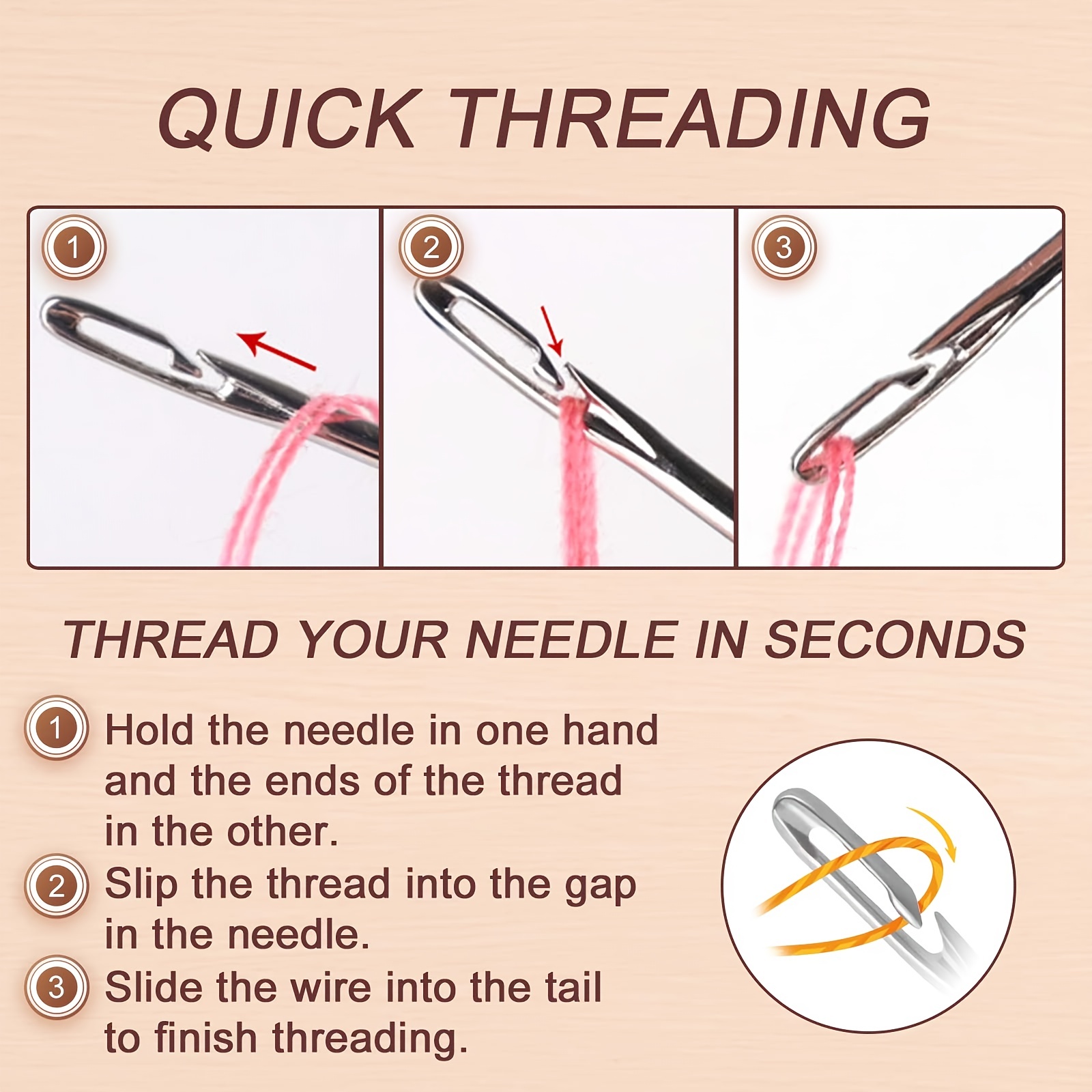 Self Threading Needles for Hand Sewing - 24 Pieces Embroidery Thread  Needles,Easy Thread Needles for Hand Sewing,Side Threading Needle for  Quilting