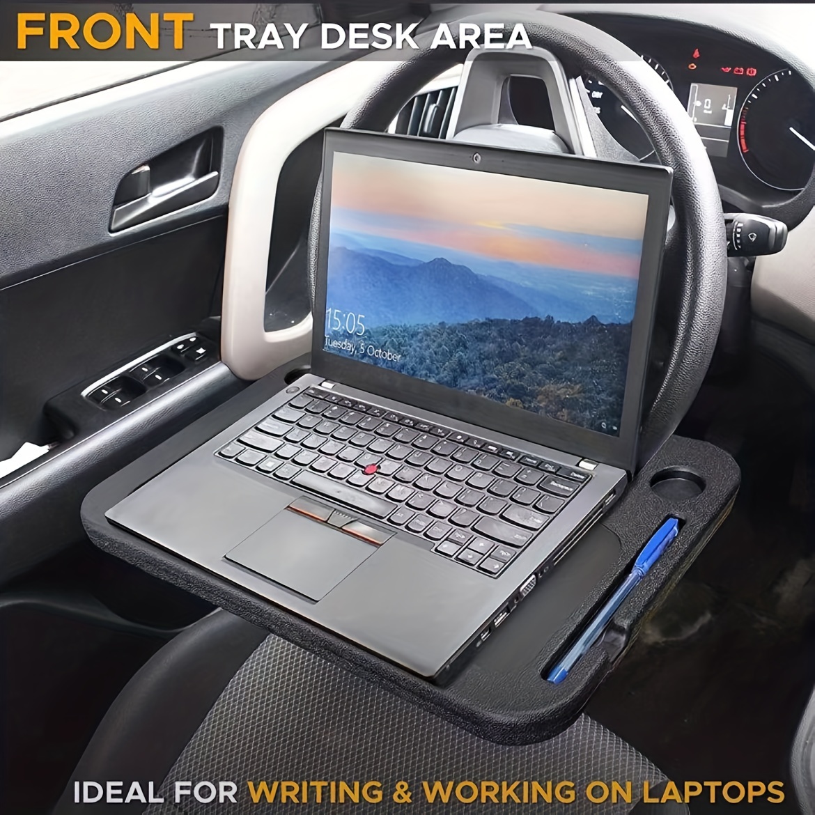 Car Steering Wheel Tray Desk Two Sided For Laptop Drink Food Work