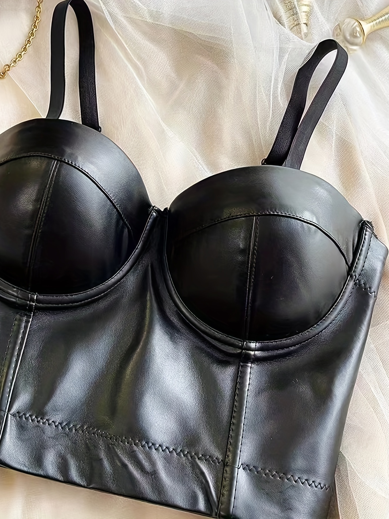 Pu Leather Push Bra Comfy Breathable Corset Intimates Bra - Temu United  Kingdom