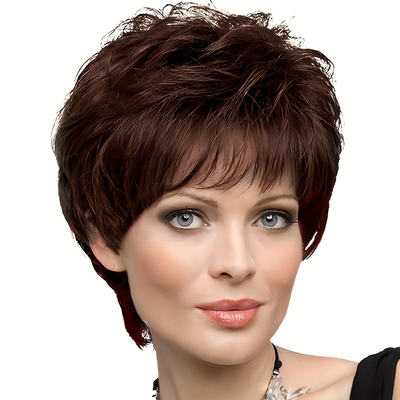 

Short Brown Pixie Cut Wigs With Bangs For Women Natural Synthetic Fluffy Layered Hair Wig For Daily Cosplay Costume Wigs Black Color 4 Inch