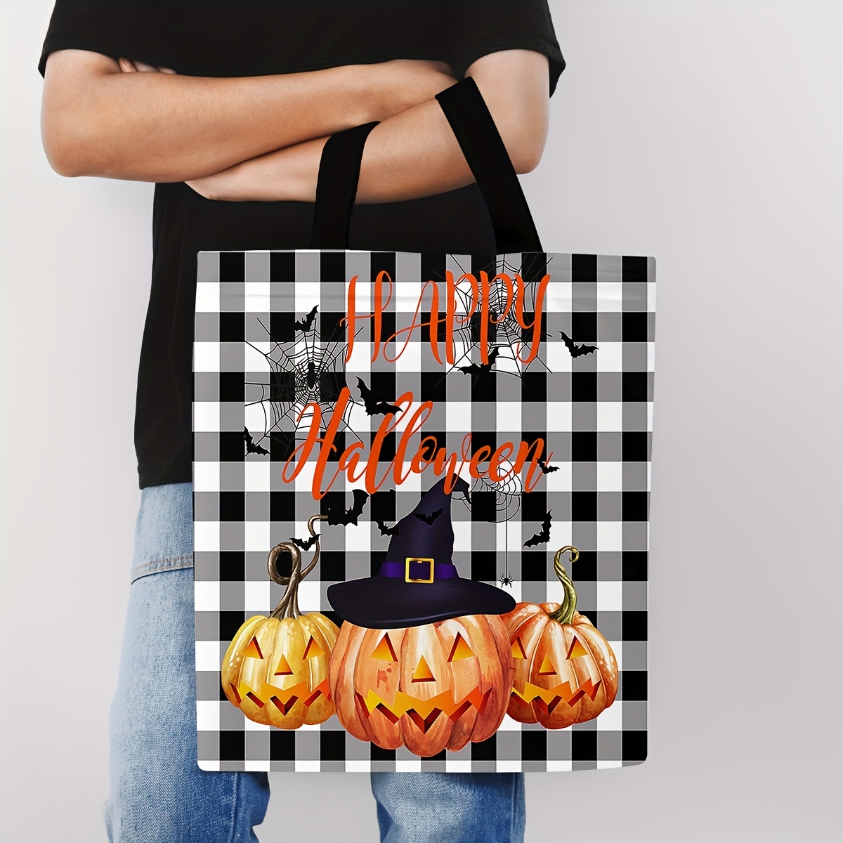 Halloween Gift Bag,Shopper Bagpumpkin pattern Preppy Canvas Bag