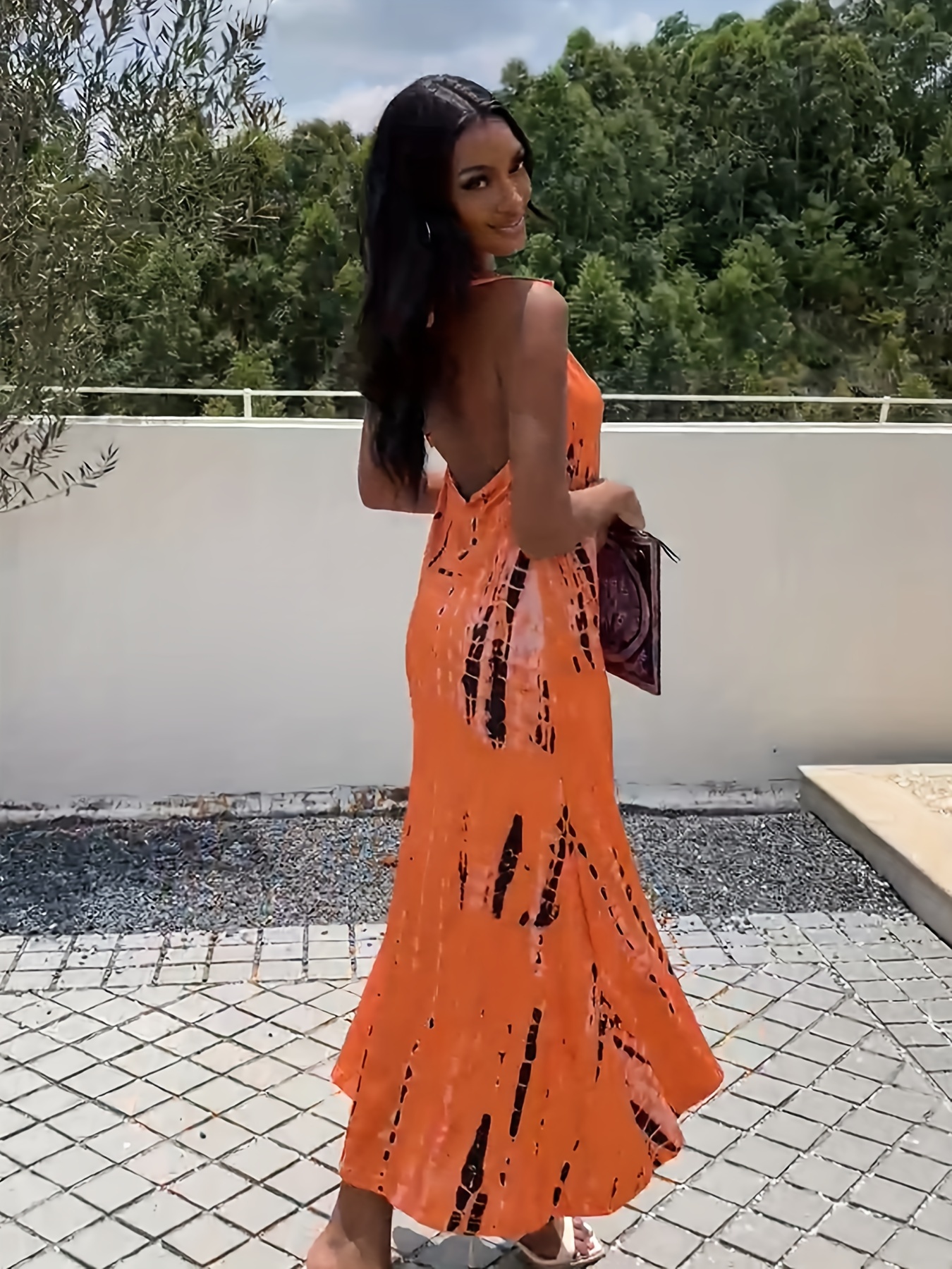 allover print halter neck dress boho backless v neck maxi Temu