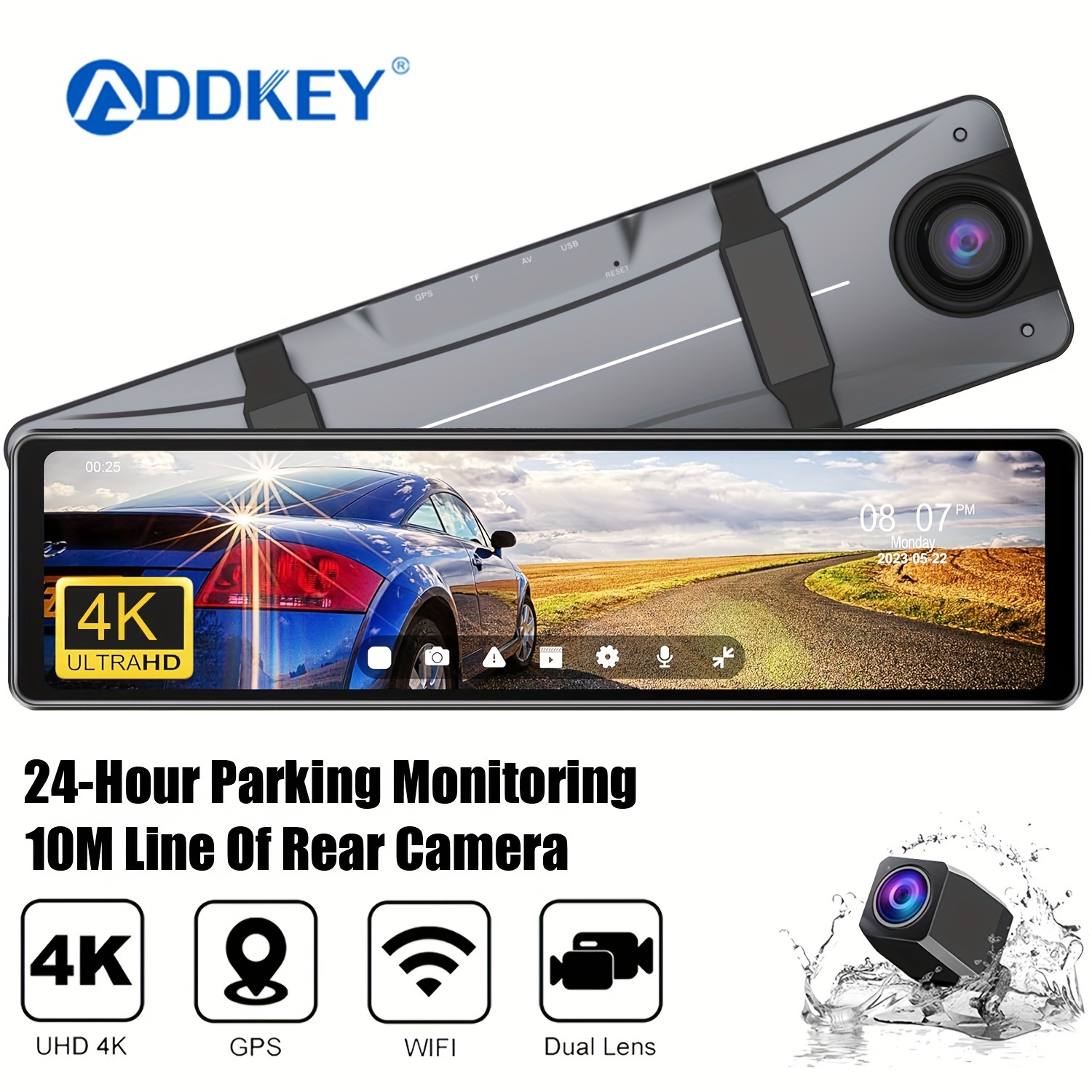 Jansite 4K Dashcam Auto, WiFi Dashcam Auto Vorne Hinten mit GPS Auto Kamera  mit