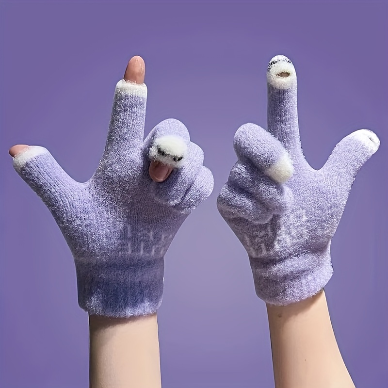 Autumn Winter Warm Gloves Cute Plush Solid Color Gloves Soft - Temu