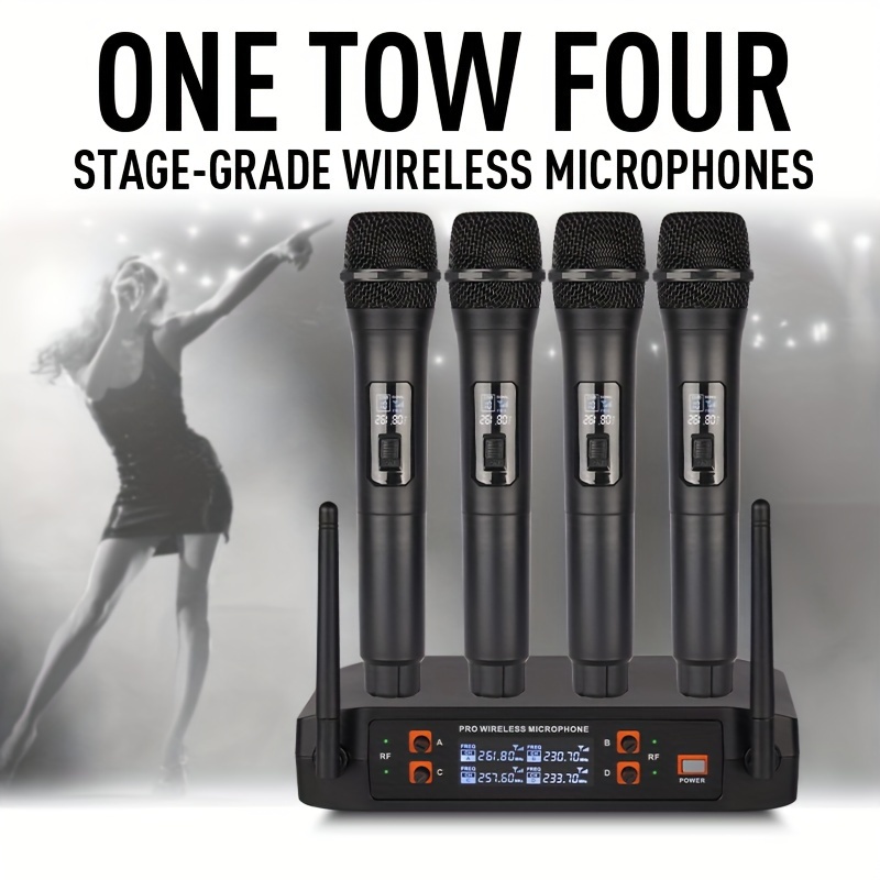 Sistema de micrófono inalámbrico profesional de 4 canales, micrófonos de  mano inalámbricos de metal UHF con Echo Bluetooth para cantar karaoke en