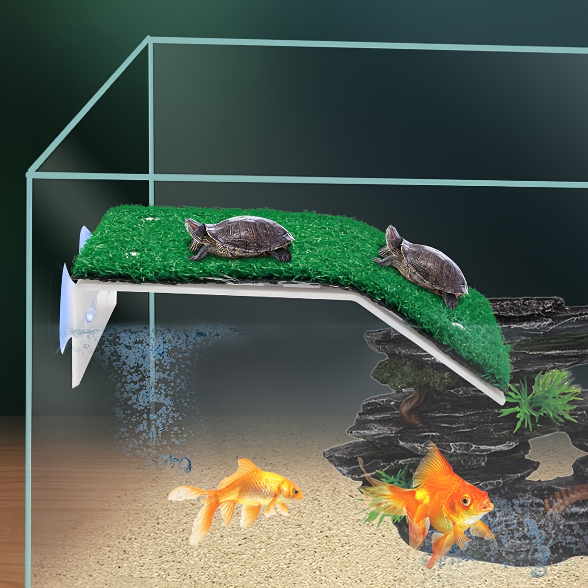 Plataforma de tortuga con ventosas, resina de reptil escalando paso acuario  Dcor, decoración de peceras rocas decorativas con planta de plástico
