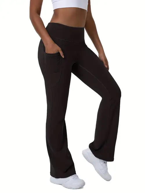 Women High Waisted Bootcut Leggings With Pockets Solid Color - Temu