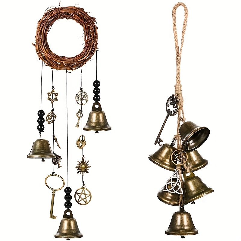 Witch Bells for Door Knob Protection, Witch Bell Garland Witchcraft Supplies, Sorceress Herb Bell Wreath, Magic Wicca Charm Wind Chimes Gift for Home