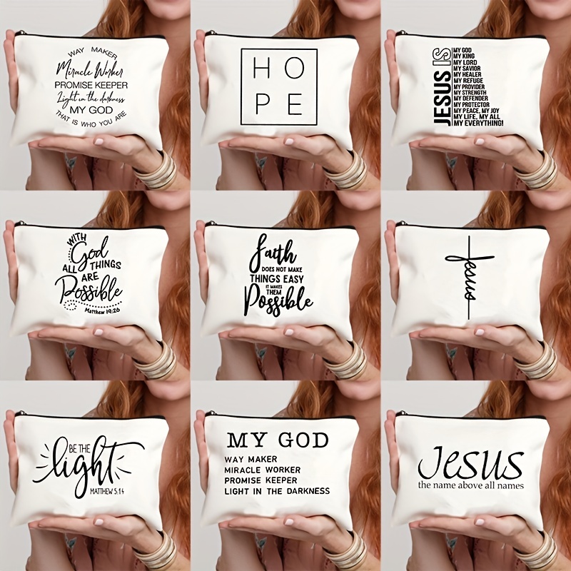 1pc Faith Over Fear Pattern Christian Printed Makeup Pouch Women Cosmetic Bag Toiletry Bags Purse