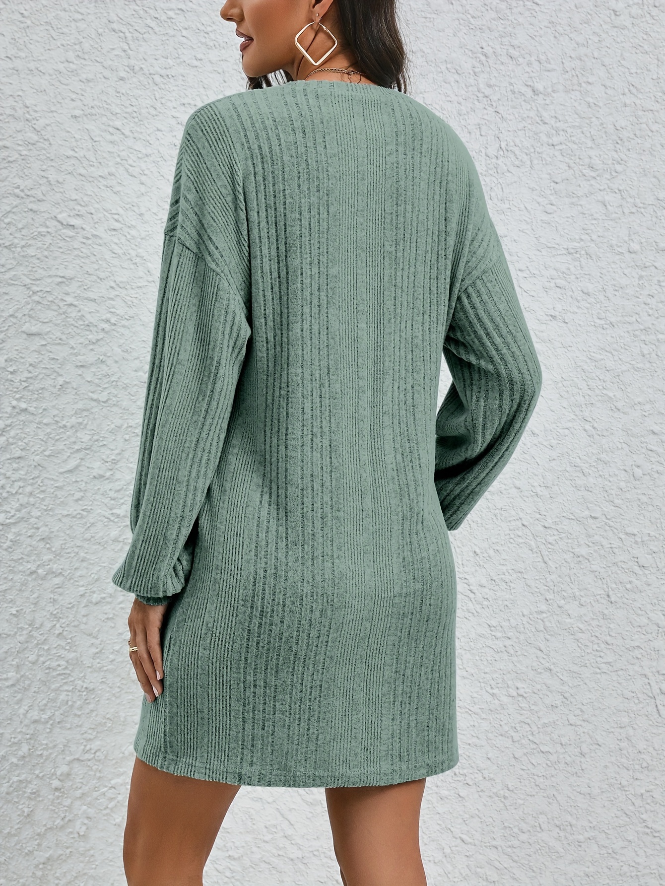 solid sweater dress elegant crew neck long sleeve bag hip dress womens clothing details 9