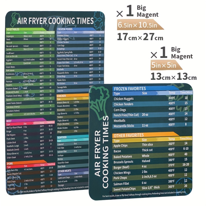 2 5 10pcs Air Fryer Cheat Sheet Cooking Times Chart