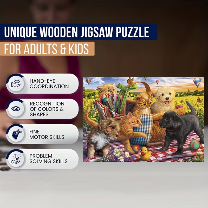 Animal Wooden Puzzles Dog And Cat Wooden Puzzle Unique Shape - Temu