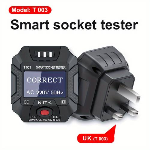 t003 smart socket tester digital multi functional appliance detector 220 240v plug zero wire detection plastic no battery required