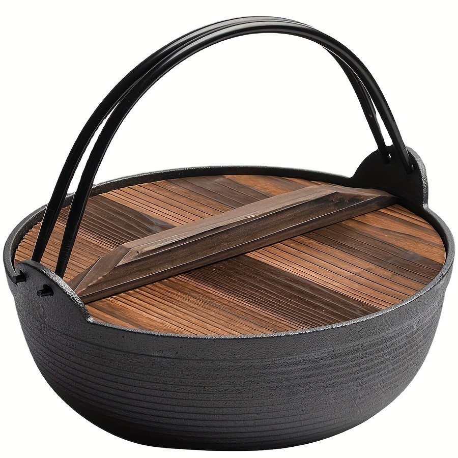 LLLY Handmade Iron Pot Non-Stick Pot Cast Iron Pot Detachable Wooden Handle  Kitchen Household Cookware