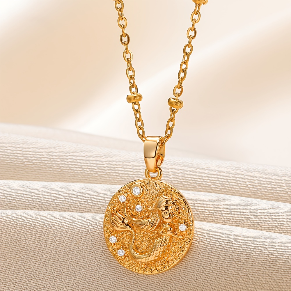 1pc Golden Simple Fashion Copper Zircon Mermaid Bubble Necklace For Men  Women