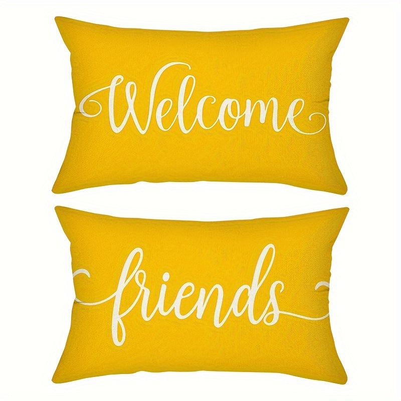 2PCS Welcome Friends Throw Pillow Covers orange Yellow And Gray Decorative Cushion Covers Home Decor For Sofa Bedroom Farmhouse 12 20inc