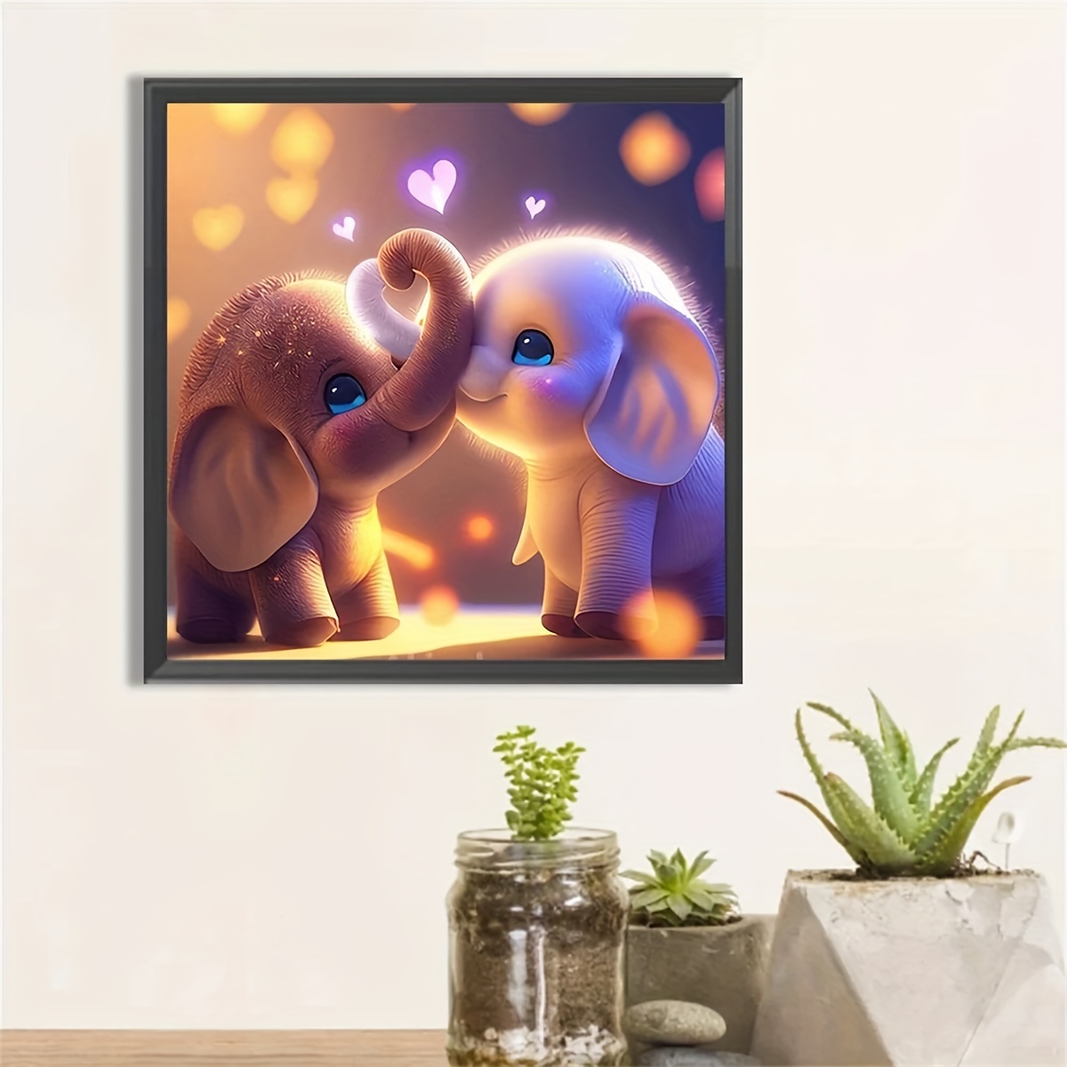 5D DIY Artificial Diamond Painting Frameless Cartoon Elephant Diamond  Painting For Living Room Bedroom Decoration 20*20cm/7.87*7.87in