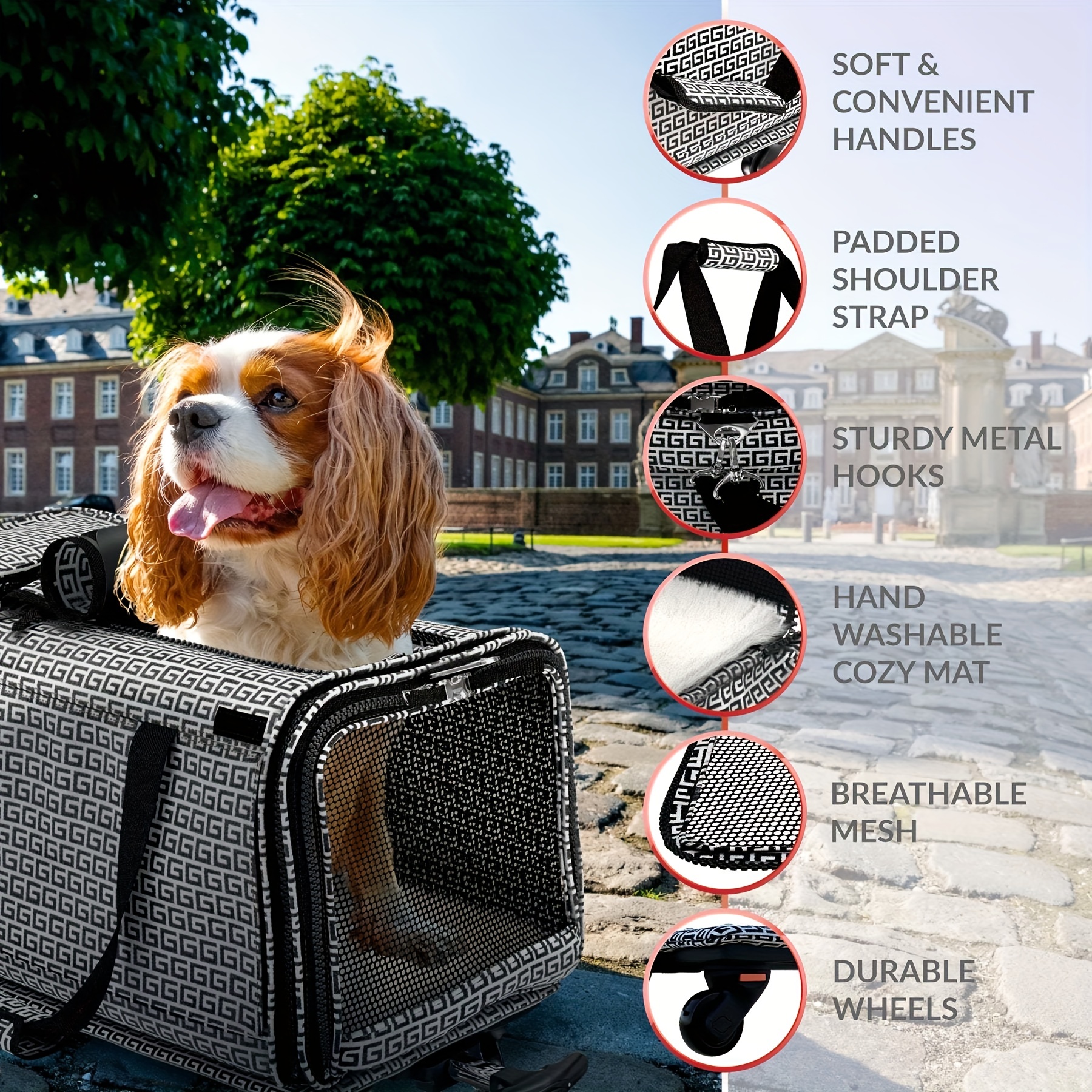 Rolling Pet Carrier For Dogs: 2 Compartments Wheels For - Temu