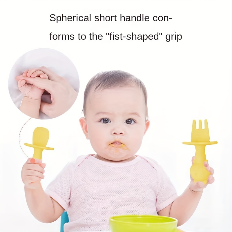 Baby Fork and Spoon Set, Eco-Friendly Silicone Rabbit Toddler Feeding Utensils