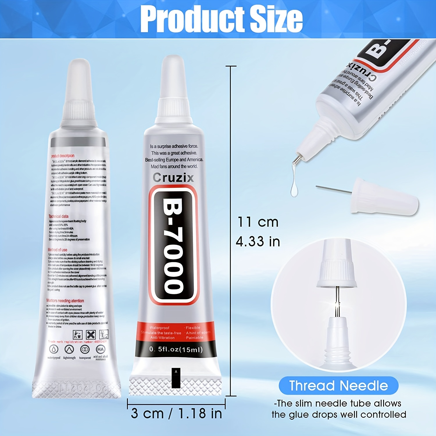 B-7000 Glue Clear for Rhinestone Crafts, Jewelry and Bead Adhesive B7000  Semi Fluid High Viscosity Glues for Clothes Shoes Fabric Cell Phones Screen