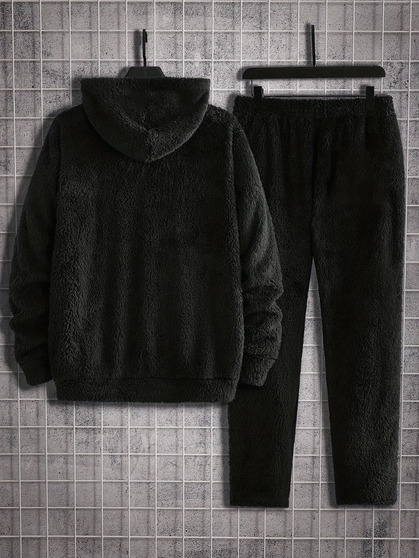 Plus Size Men's Solid Fleece Hooded Sweatshirt Sweatpants - Temu