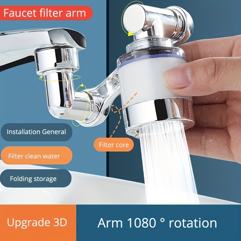 

1pc 1080° Universal Swivel Faucet With Filter Aerator Extender Plastic Splash Proof Faucet Aerator Nozzle Robotic Arm Faucet Extender For Kitchen Bathroom