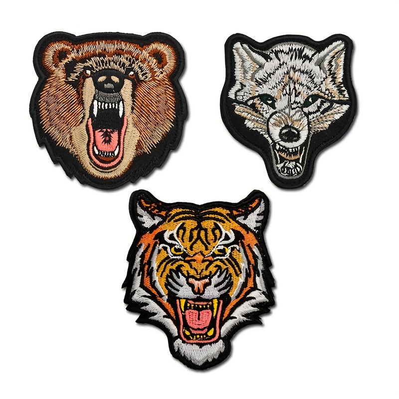 LIVANS Parche táctico de lobo de oso tigre, parche bordado militar moral  parches emblema de animales, parches de respaldo de velcro