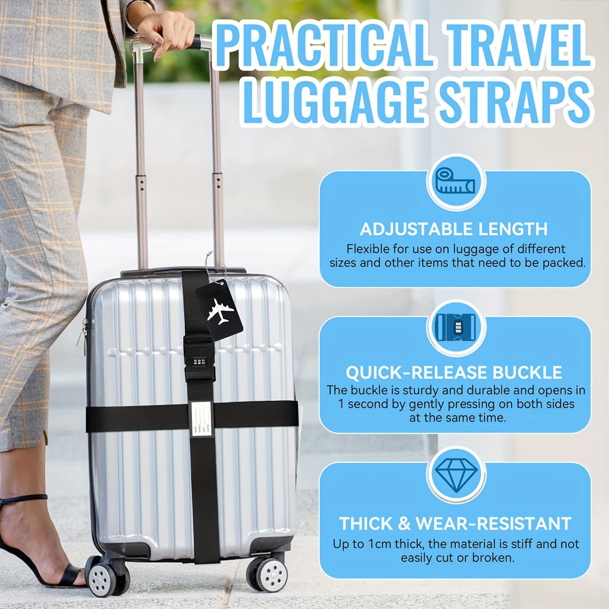 4 Pack Luggage Straps for Suitcases Adjustable Travel Luggage Strap  Suitcase Belt with Quick Release Buckle Travel Bag Accessories for Business