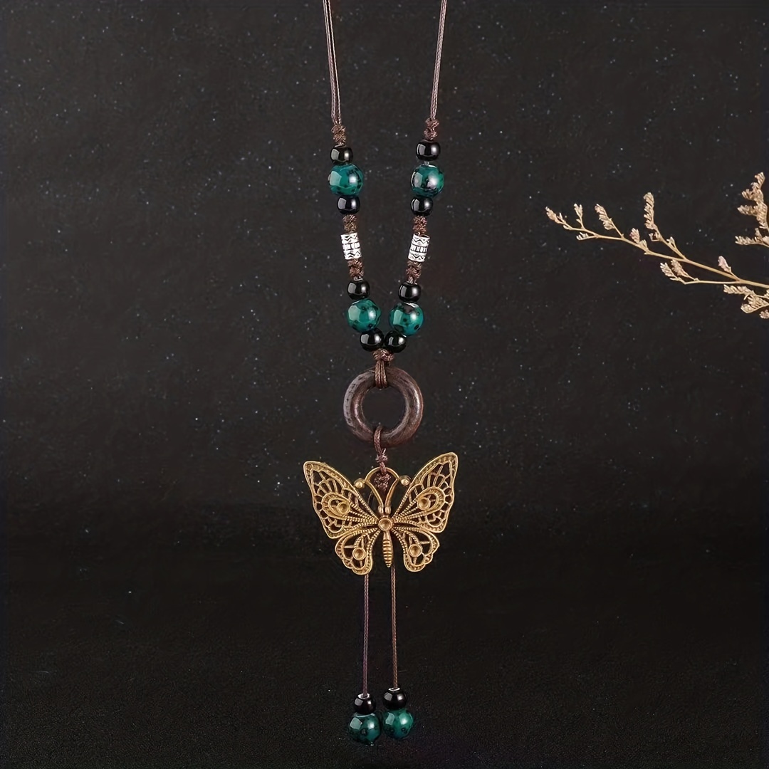 

Hollow Copper Butterfly Pendant Necklace Ethnic Style Necklace For Girls