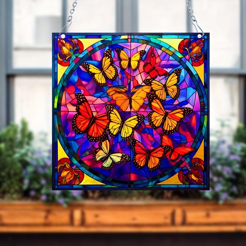 ステンドグラス　パネル　花２輪　サンキャッチャー ステンドグラスパネル花2輪サンキャッチャー ステンドグラス パネル