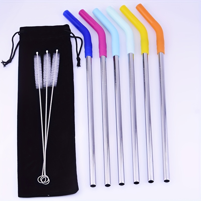 Stainless Steel Straws, Reusable Metal Straws With Silicone Tips, Sturdy  Bent Straight Drinks Straw, Food Grade Straw, With Straws, Cleaning Brush  And Bag, - Temu