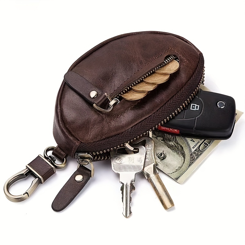 Men's Trendy Mini Leather Key Holder, Minimalist Keychain Case Wallet - Temu