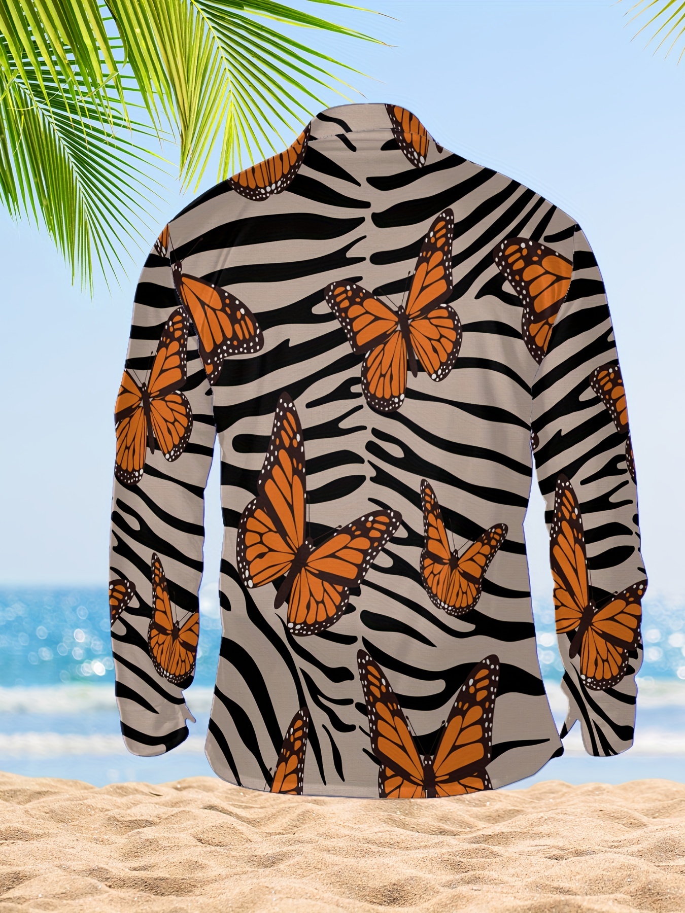 Zebra Stripe Butterfly Full Body Print Mens Button Up Trendy - Temu Italy