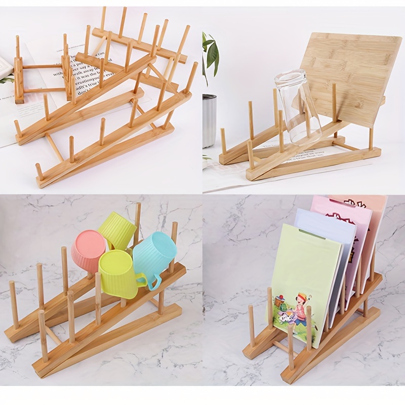 1pc Soportes De Platos De Madera De Bambú, Soporte Para Platos, Organizador  De Gabinetes De Almacenamiento De Cocina Para Platos, Platos, Tazones, Taz