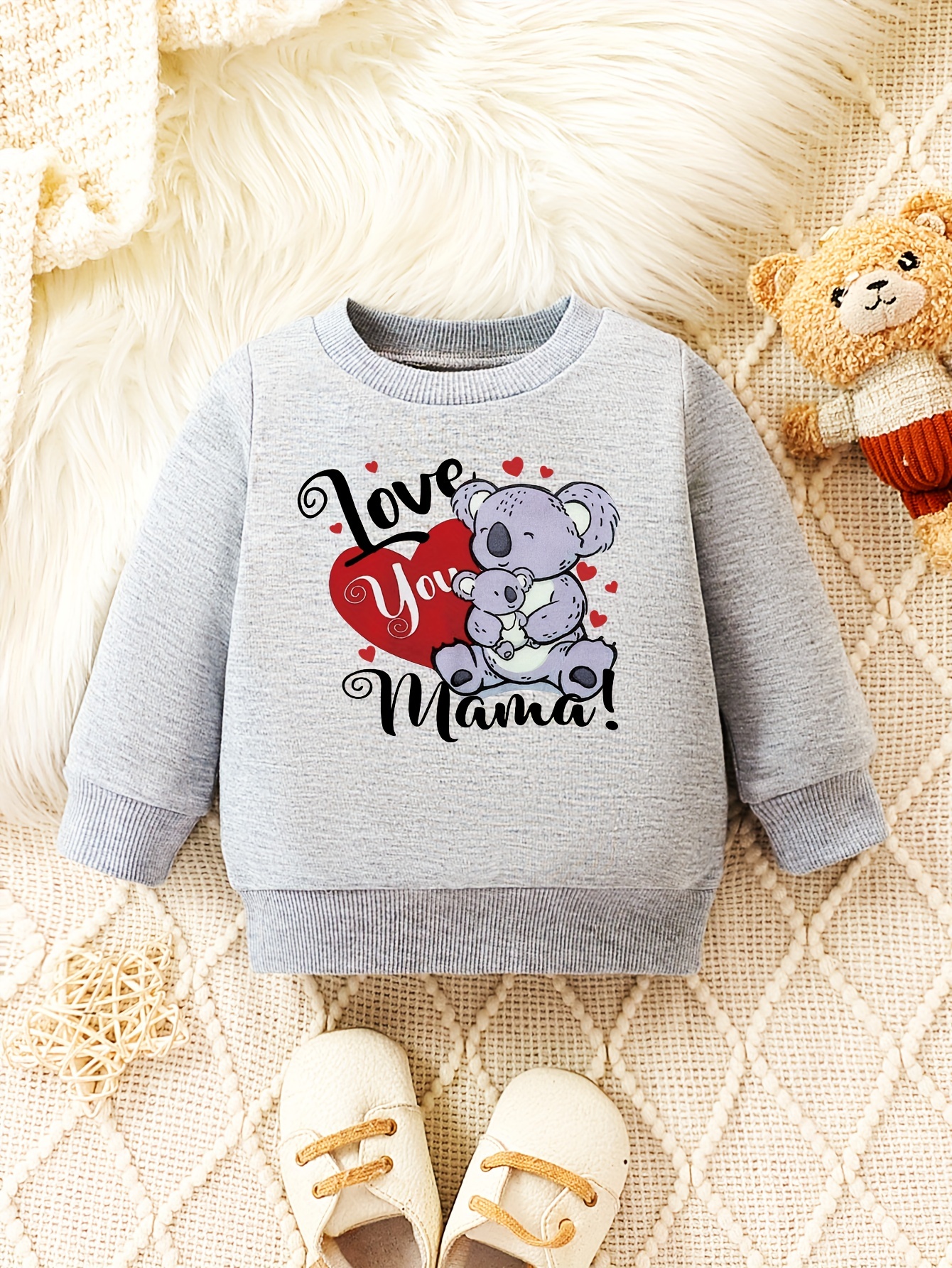 Love You Mama Bear Print Girls Graphic Long Sleeve Sweatshirt