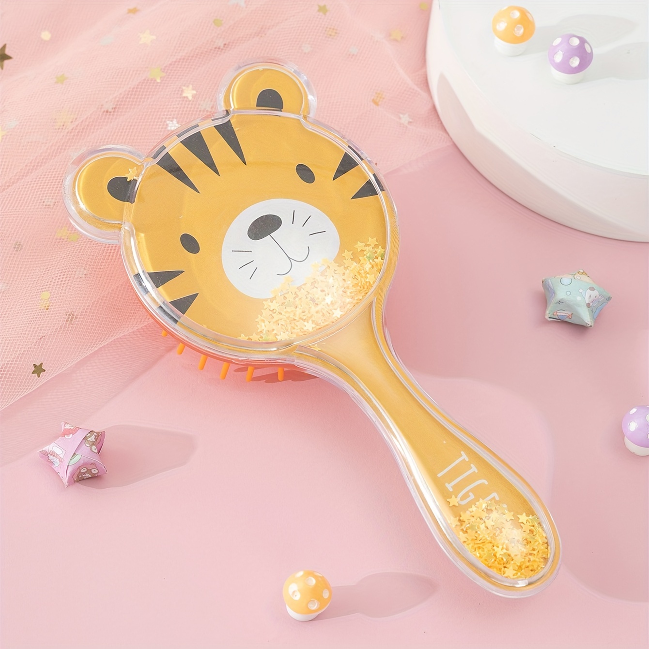 TEMU Cute Tiger Pattern Small Comb, Nylon Bristle Normal Hair Abs Plastic Handle Colorful Sequin Hair Comb